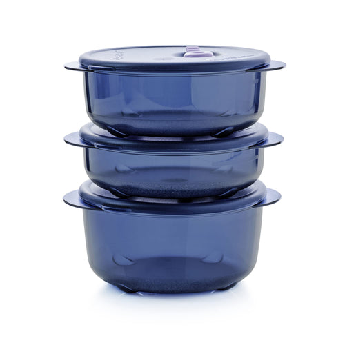 Tupperware Brand Vent ‘N Serve Container Set - 3 Small Round Containers to Prep Freeze & Reheat Meals + Lids - Dishwasher Microwave & Freezer Safe - BPA Free
