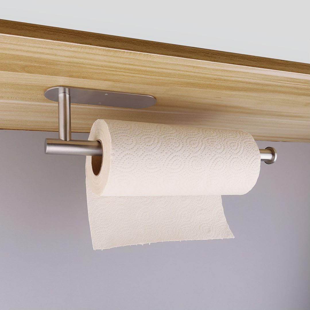 YUNTUOO Paper Towel Holders for Kitchen Adhesive Paper Towel Holder Under Cabinet Wall Mount for Kitchen Towel 13 inch (Silver)
