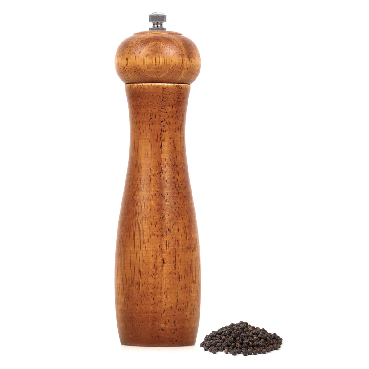 Wellong Wooden Pepper Grinder 8 Inches Salt Grinder with Adjustable Coarseness Pepper Mill Refillable Manual Salt Grinder Oak Wood Salt and Pepper Grinder Mill for Kitchen - Walnut