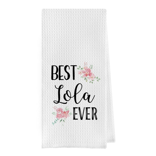 Geqtt Grandma Gift Dish Towel - Lola Waffle Weave Kitchen Towel Lola Tea Towel Kitchen Decor Dish Towel Gift for Mothers Day - Birthday - Holiday (16×24 Inches)