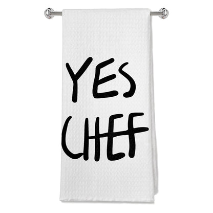 OFJE Yes Chef Minimalistic Waffle Kitchen Towel Dish Towel Cloth 16x24Yes Chef Tea Towel for BakingYes Chef Dish Towels for Drying DishesLet Me Cook Dish Towel Chef’s Towel (White)