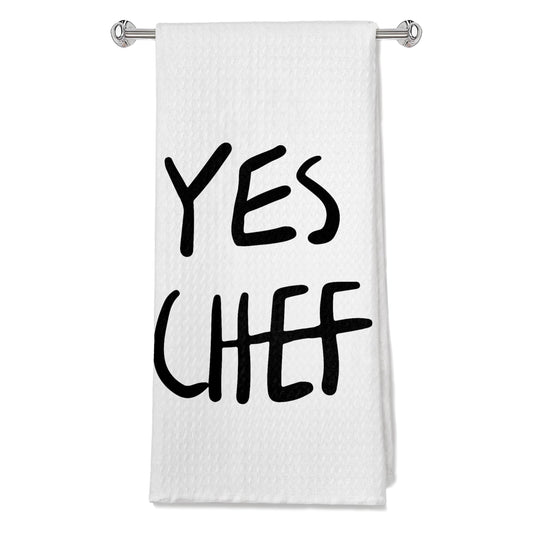 OFJE Yes Chef Minimalistic Waffle Kitchen Towel Dish Towel Cloth 16x24Yes Chef Tea Towel for BakingYes Chef Dish Towels for Drying DishesLet Me Cook Dish Towel Chef’s Towel (White)