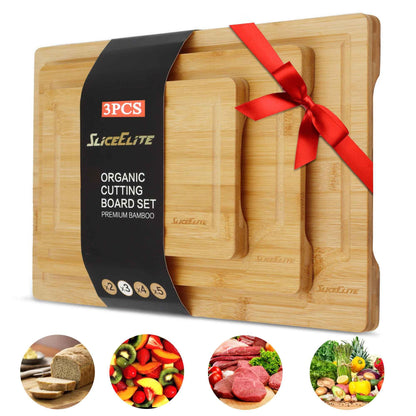 Bamboo Cutting Board Set of 3 | Wooden Cutting Boards For Kitchen with Handles Wood Cutting Board Set Non toxic cutting board Chopping Board Wooden Cutting Board | Perfect for Meat & Vegetables